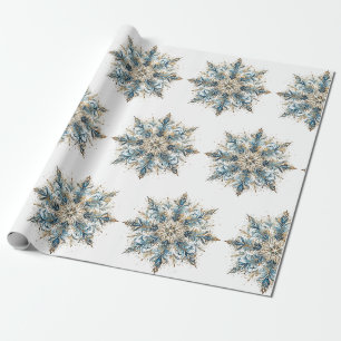 Elegantes Weiß, Gold und Blau-Weihnachtspapier Geschenkpapier