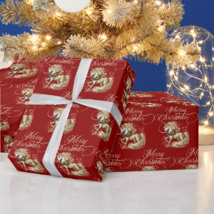 Elegantes weiß-goldenes Weihnachts-Einhorn auf Rot Geschenkpapier
