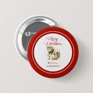Elegantes weiß-goldenes Weihnachts Einhorn Button