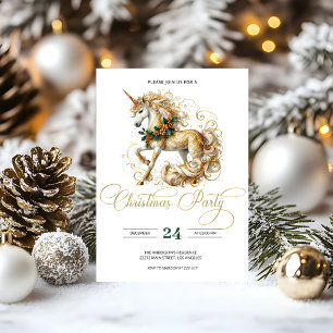 Elegantes weiß-goldenes Weihnachts-Einhorn Einladung