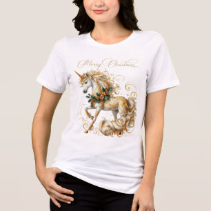 Elegantes weiß-goldenes Weihnachts-Einhorn Tri-Blend Shirt