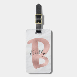 Elegantes Weiß & Grau Marmor Roségold B Monogramm Gepäckanhänger