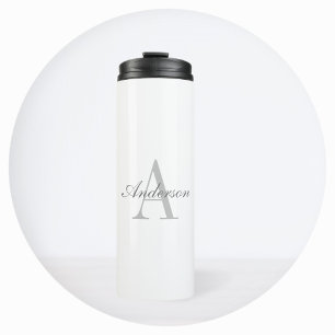 Elegantes Weiß & Grau Monogramm Thermosbecher
