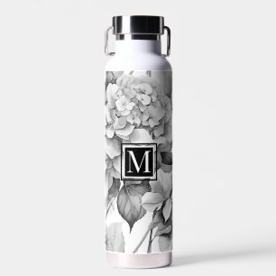 Elegantes Weiß-Grau-Schwarz-Blumen-Watercolor Trinkflasche