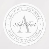 Elegantes Weiß & Gray Monogram wasserdicht Etiketten (Design 1)
