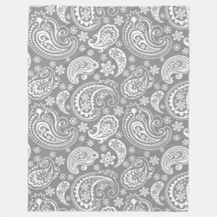 Elegantes Weiß & Gray Vintag Paisley Muster Fleecedecke