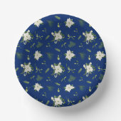 Elegantes Weiß-Grün-Blumenmuster auf Navy Pappteller (Vorderseite)