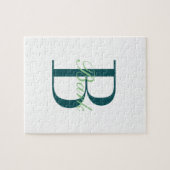 Elegantes Weiß & Grün Monogramm Puzzle (Horizontal)