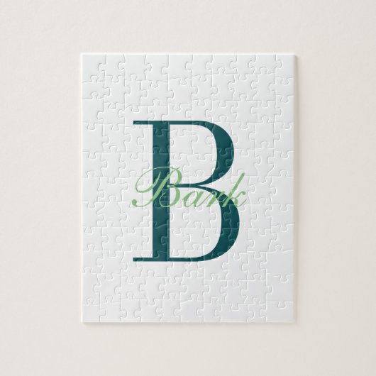 Elegantes Weiß & Grün Monogramm Puzzle (Vertikal)