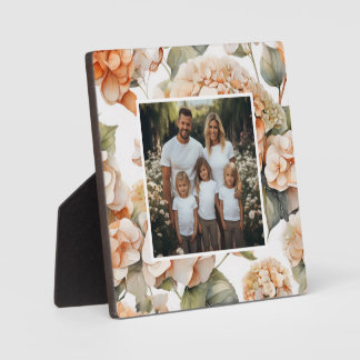 Elegantes weiß-grün-orange Boho-Wasserfarben-Blume Fotoplatte