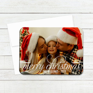 Elegantes Weiß Kalligrafie Frohe Weihnachten Name Magnet