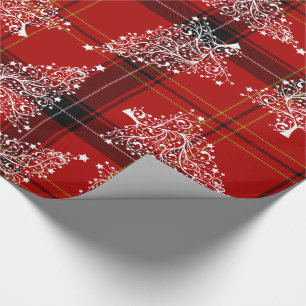 Elegantes Weiß-Kariertes Weihnachtsbaummuster Geschenkpapier