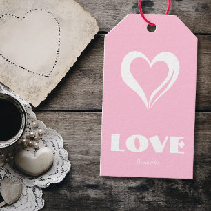 Elegantes Weiß-Liebe-Cutout-Herz-Bubblegum-Rosa Geschenkanhänger