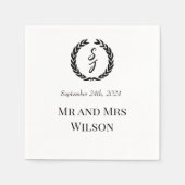 Elegantes Weiß mit Black Monogram Kranz Dinner Serviette (Vorderseite)