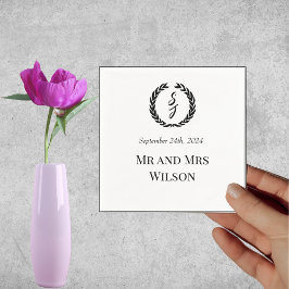 Elegantes Weiß mit Black Monogram Kranz Dinner Serviette