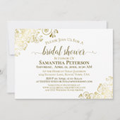 Elegantes Weiß mit Gold Lace Frills Brautparty Einladung (Vorderseite)