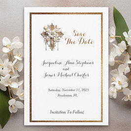 Elegantes Weiß mit Goldrausch Save The Date