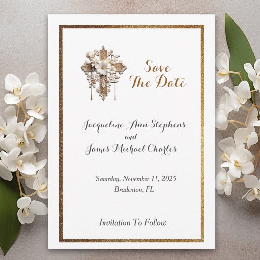 Elegantes Weiß mit Goldrausch Save The Date