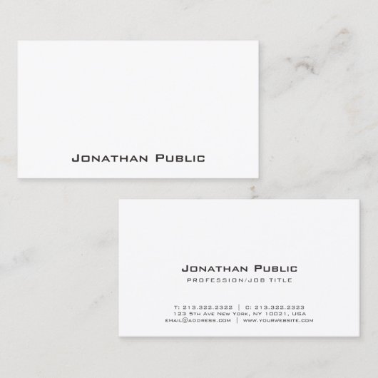 Elegantes Weiß Modernes, Berufliches Schlicht Visitenkarte (Vorne/Hinten)