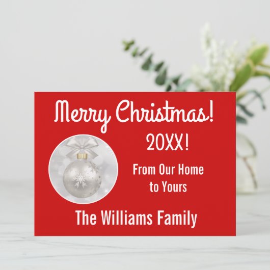 Elegantes Weiß-Ornament Anpassen der Weihnachtskar Dankeskarte (Stehend Vorderseite)