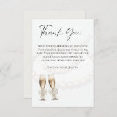 Elegantes Weiß Perlen & Prosecco Brautparty Dankeskarte (Vorne/Hinten)