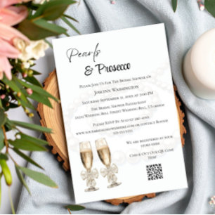Elegantes Weiß Perlen & Prosecco Brautparty Einladung