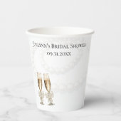 Elegantes Weiß Perlen & Prosecco Brautparty Pappbecher (Vorderseite)