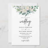 Elegantes Weiß-Rosengrün Foto Hochzeit Einladung (Vorderseite)