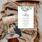 Elegantes Weiß-Rosengrün Foto Hochzeit Einladung