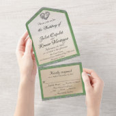 Elegantes Weiß, sattes grünes Band, Sparkle & Herz All In One Einladung (Abreißen)