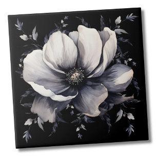 Elegantes Weiß Schwarz Floral Fliese
