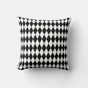Elegantes Weiß Schwarz Harlekin Geometrische Raute Kissen