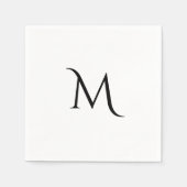 Elegantes Weiß Schwarz Monogramm Hochzeit Serviette (Vorderseite)