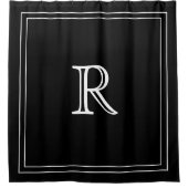 Elegantes weiß-schwarzes Border-Script-Monogramm Duschvorhang (Vorderseite)