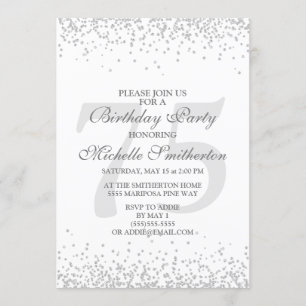 Elegantes Weiß Silber Grau Glitter 75. Geburtstag Einladung