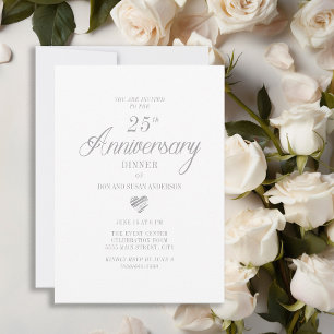 Elegantes Weiß-Silber-Herz 25. Hochzeitstag Einladung