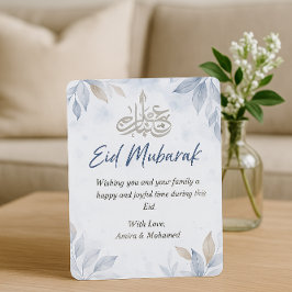 Elegantes Weiß und Blau Floral Happy Eid 2025 Einladung