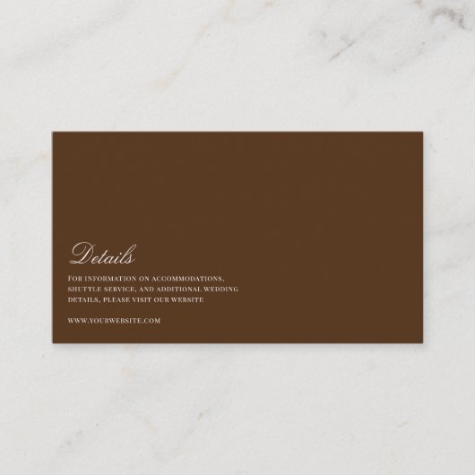 Elegantes Weiß und Braun - Details zur Hochzeit Begleitkarte (Vorderseite)