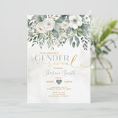 Elegantes Weiß und Eukalyptusgeschlecht Einladung (Stehend Vorderseite)