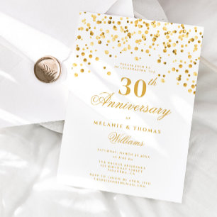 Elegantes Weiß und Gold 30. Hochzeitstag Einladung
