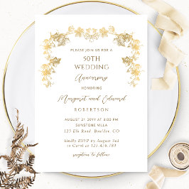 Elegantes Weiß und Gold 50. Hochzeitstag Einladung