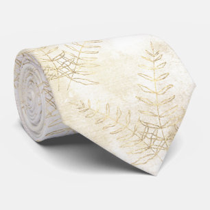 Elegantes Weiß- und Gold-Farnblatt-Hochzeitstuch  Krawatte