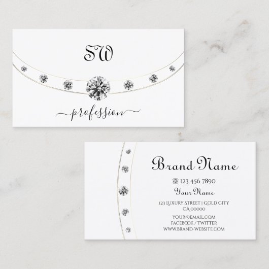 Elegantes Weiß und Gold mit Initials Rhinestones Visitenkarte (Vorne/Hinten)