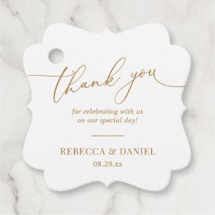 Elegantes Weiß- und Gold-Monogramm-Hochzeits-Danke Geschenkanhänger
