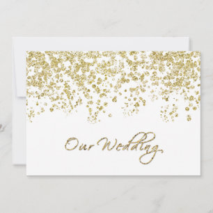 Elegantes Weiß und Gold Polka-dots Confetti Hochze Einladung