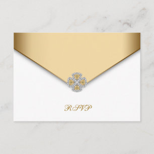 Elegantes Weiß und Gold RSVP Karte