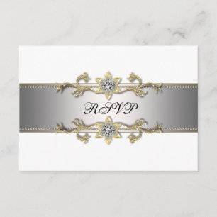 Elegantes Weiß und Gold RSVP Karte
