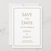 Elegantes Weiß und Gold Save the Date Minimalistis Einladung (Vorderseite)
