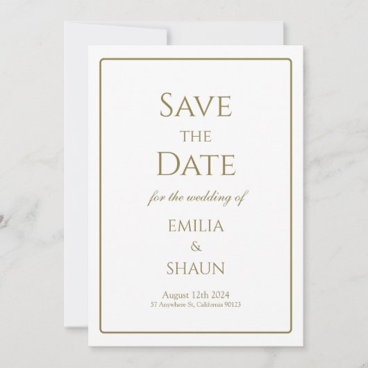 Elegantes Weiß und Gold Save the Date Minimalistis Einladung (Vorderseite)