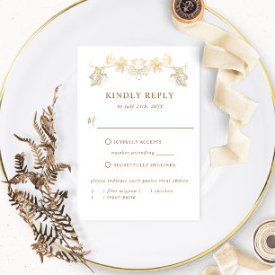 Elegantes Weiß und Gold vergoldete Blätter, RSVP m Karte